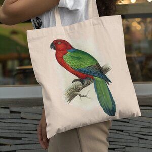 Maroon Shining Parrot Vintage Print Graphic Canvas Tote Bag